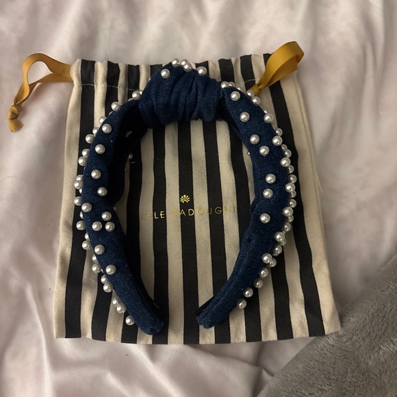 Lele Sadoughi Denim Headband with Pearls - Picture 2 of 6